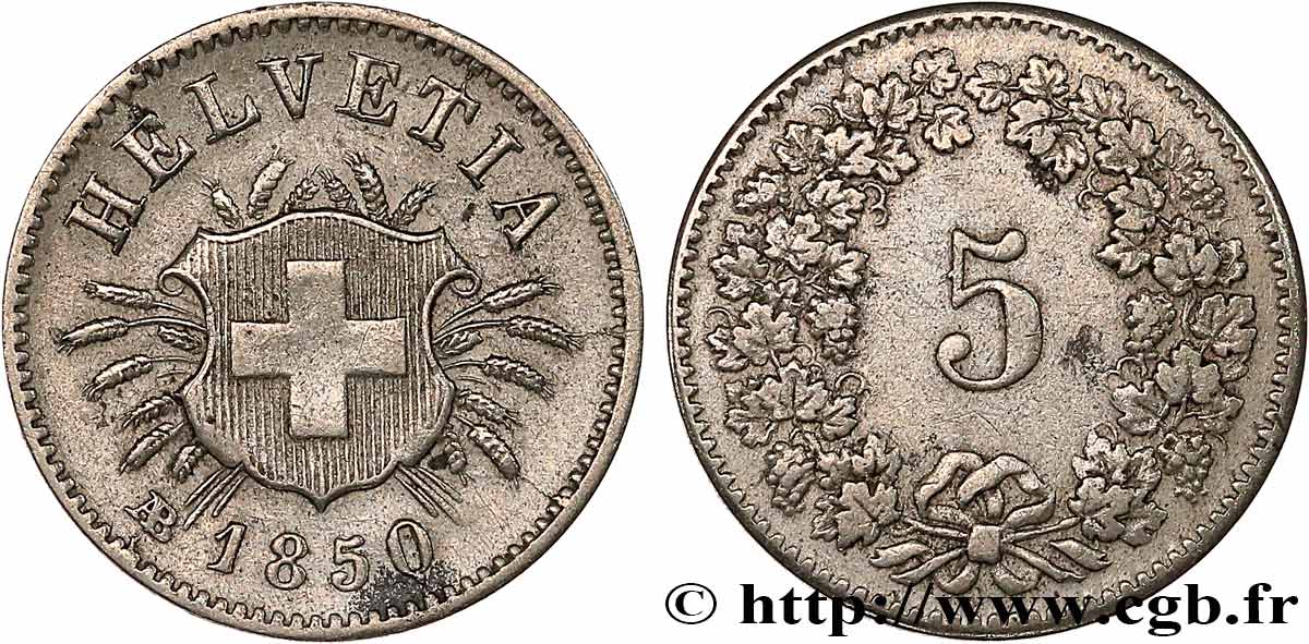SUISSE 5 Centimes (Rappen) 1850 Strasbourg - BB TB+ 