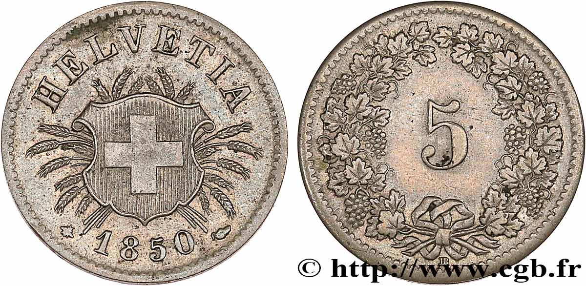 SUISSE 5 Centimes (Rappen) 1850 Strasbourg - BB TTB 