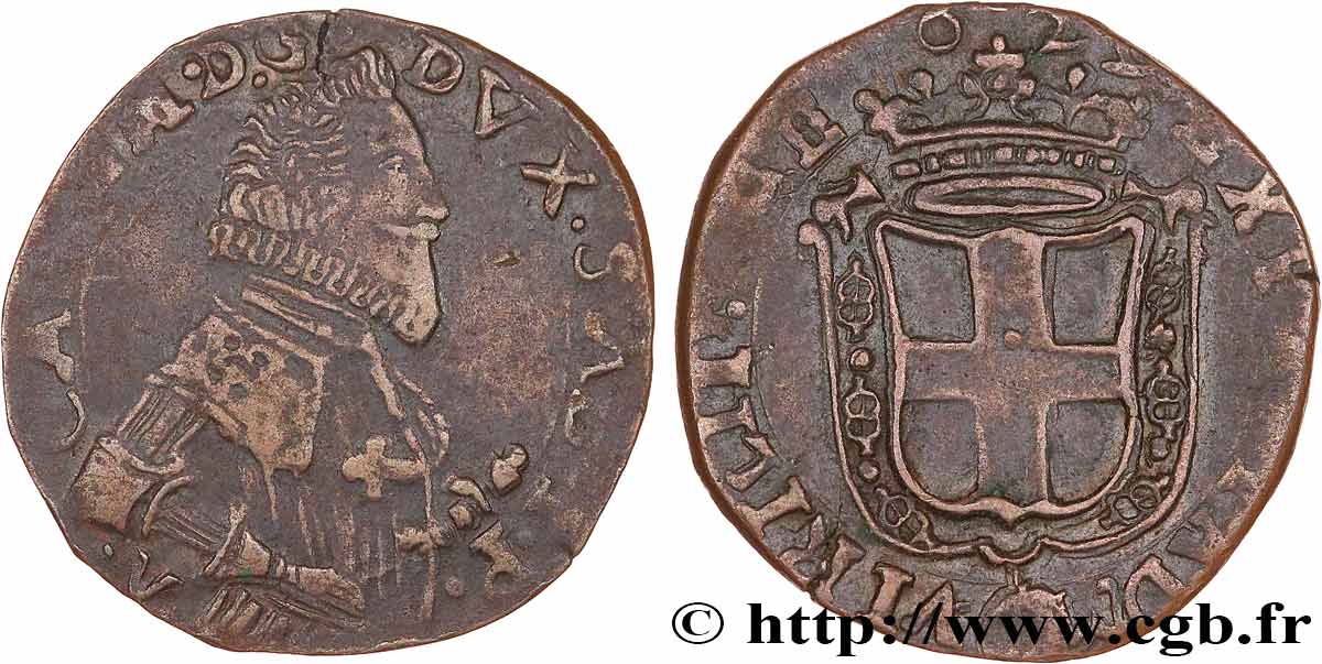 SAVOY - DUCHY OF SAVOY - CHARLES-EMMANUEL I Florin (fiorino), 3e type 1629 Verceil XF 