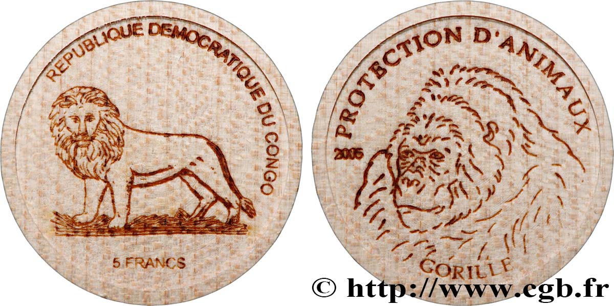 CONGO, DEMOCRATIC REPUBLIC 5 Francs Protection des animaux 2005
