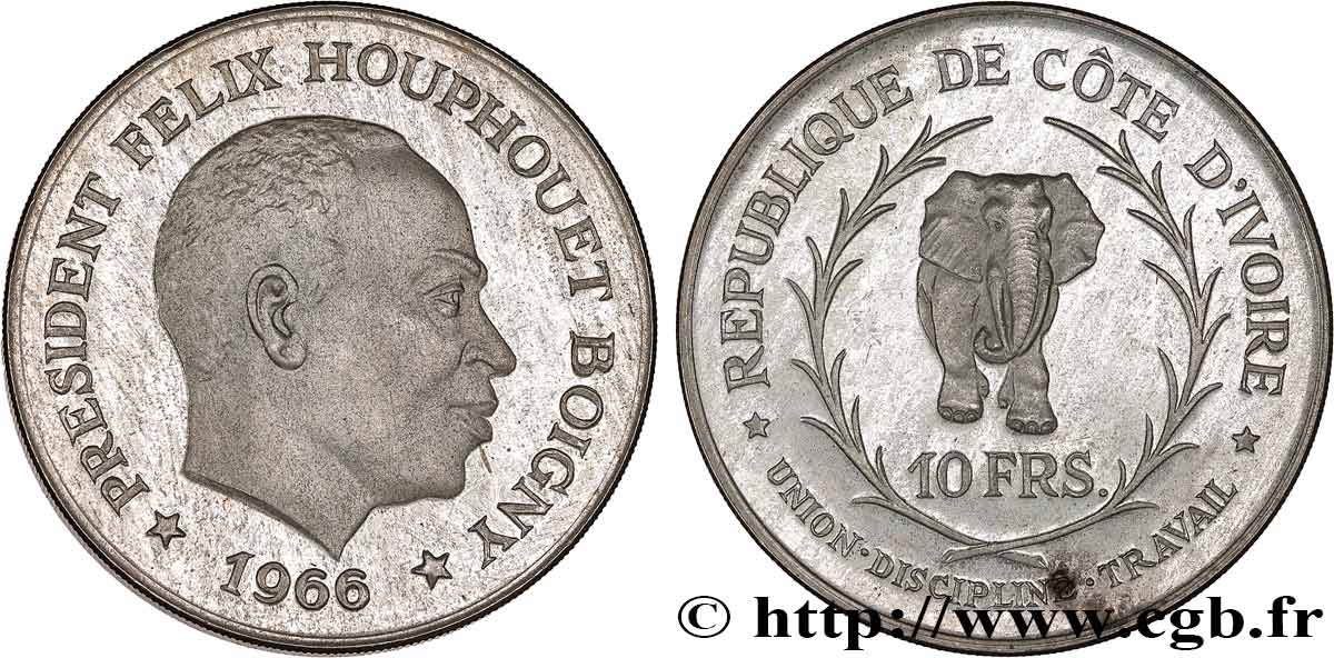 CÔTE D IVOIRE 10 Francs Félix Houphouet Boigny 1966  SPL 