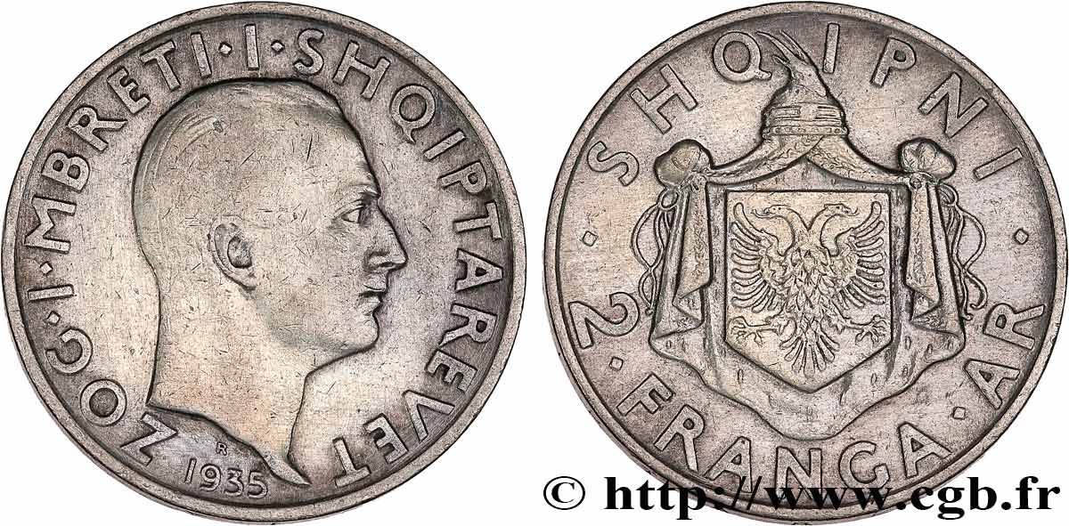 ALBANIE 2 Franga Ari Zog Ier 1935 Rome TTB 