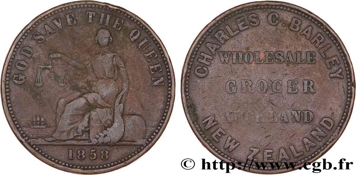NEW ZEALAND 1 Penny Token 1858  VF 