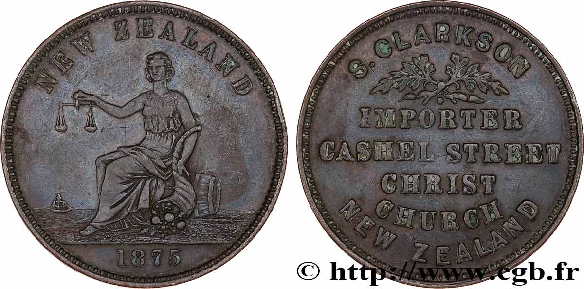 NEW ZEALAND 1 Penny Token 1875  XF 