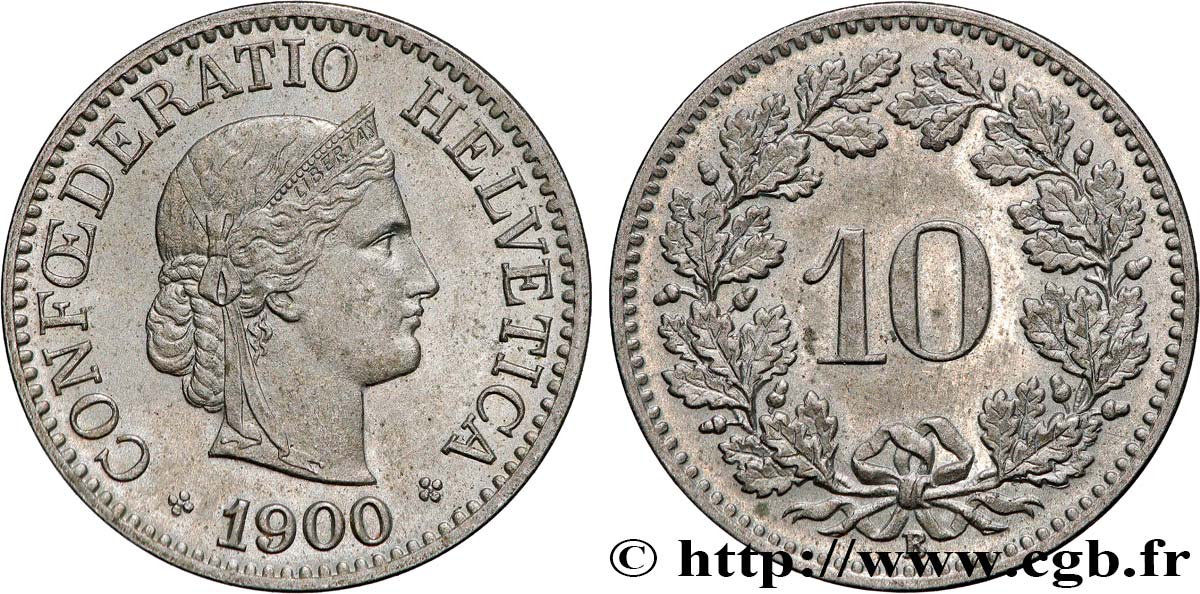 SUIZA 10 Centimes (Rappen) Helvetia 1900 Berne EBC+ 