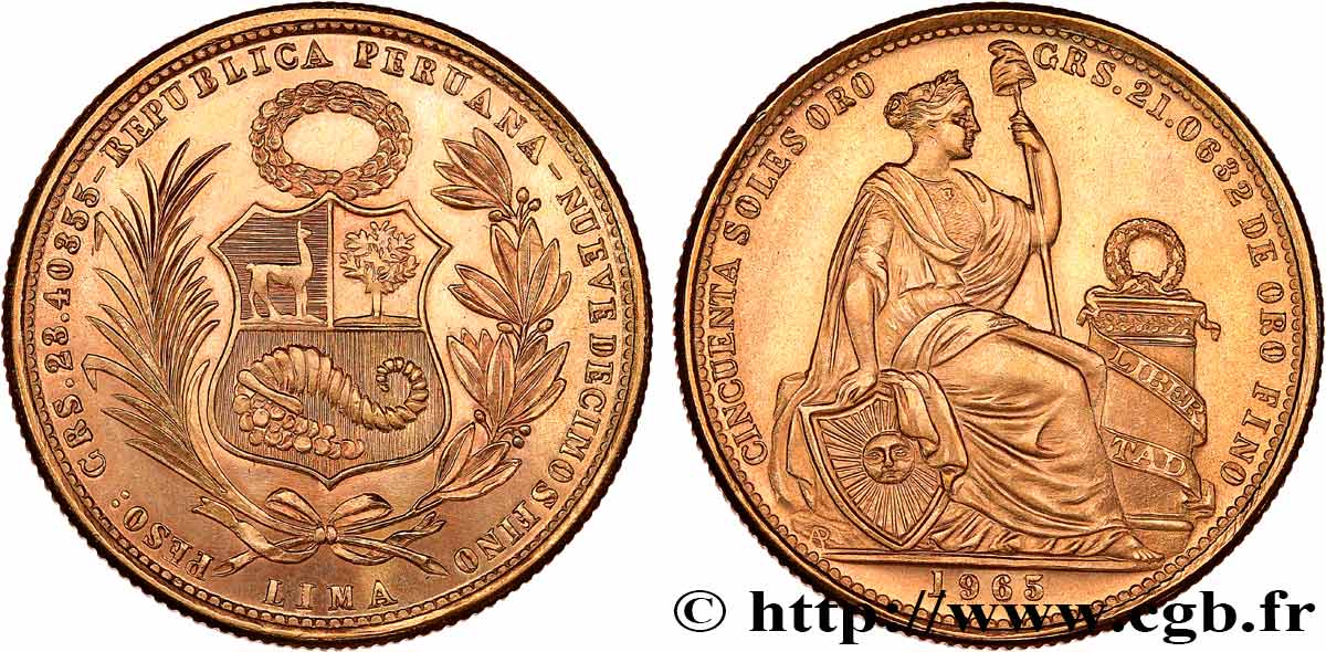 PÉROU - RÉPUBLIQUE 50 Soles liberté assise 1965 Lima SUP 
