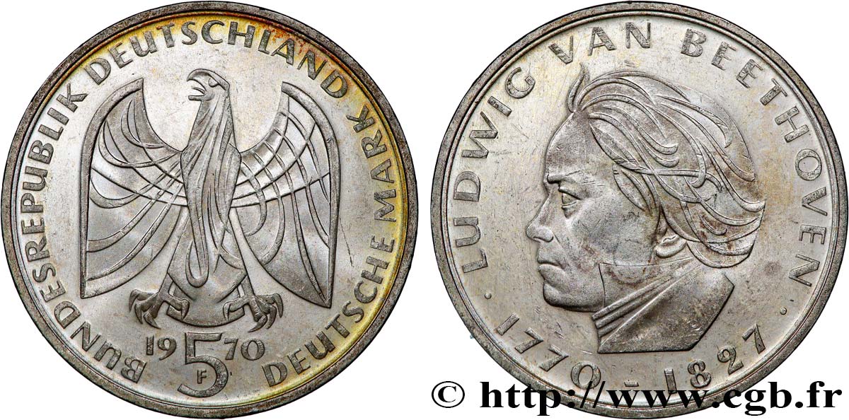 ALLEMAGNE 5 Mark Proof 200e anniversaire de la naissance de Beethoven 1970 Stuttgart  SUP 