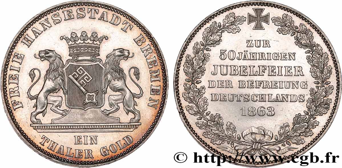 ALEMANIA - CIUDAD HANSEáTICA LIBRE DE BREMEN Thaler 50e anniversaire de la libération de l’Allemagne 1863 Brême EBC 