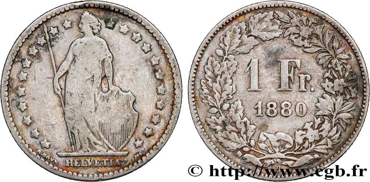 SUIZA 1 Franc Helvetia 1880 Berne BC 