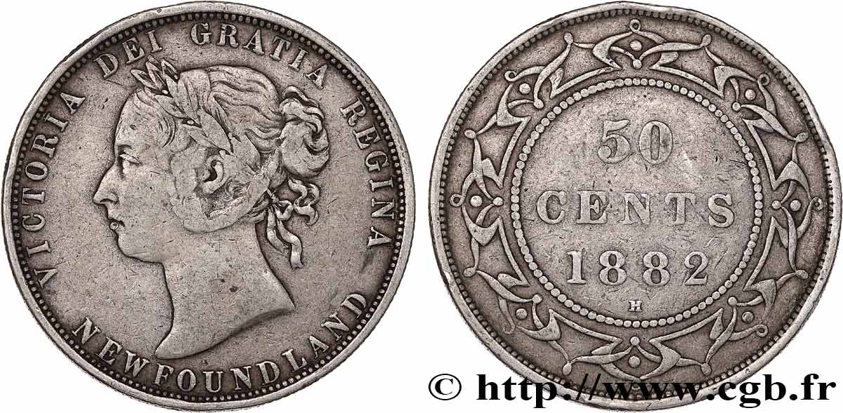 TERRE-NEUVE 50 Cents Victoria 1882 Heaton TTB 