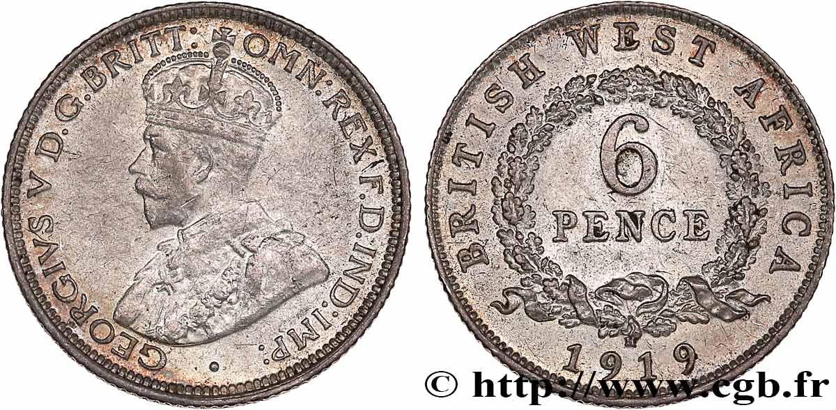 AFRIQUE OCCIDENTALE BRITANNIQUE 6 Pence Georges V 1919 Heaton TTB+ 