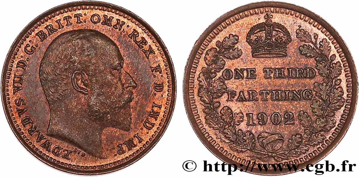 GRANDE-BRETAGNE - ÉDOUARD VII 1/3 Farthing  1902  EBC 