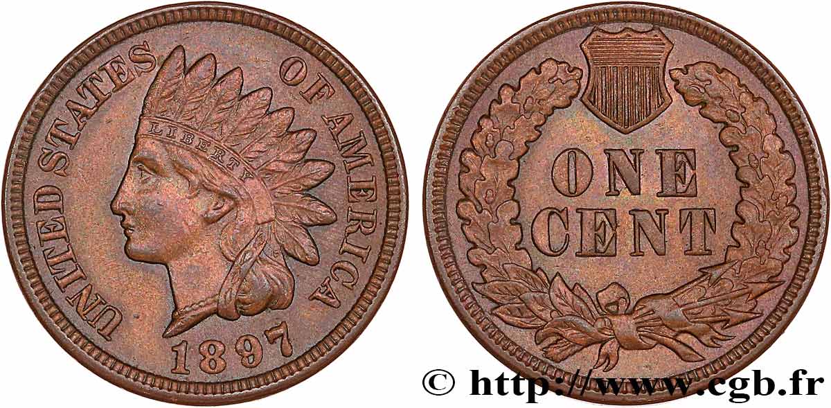 ÉTATS-UNIS D AMÉRIQUE 1 Cent tête d’indien, 3e type 1897 Philadelphie TTB+ 