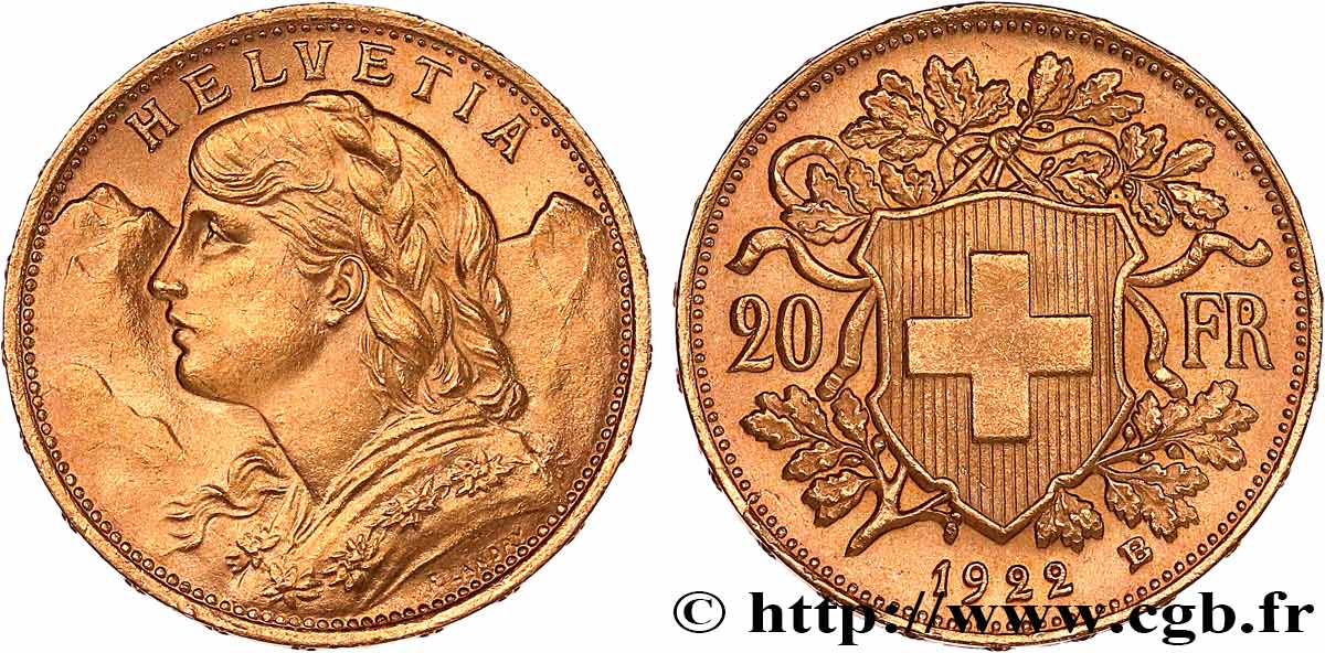 ORO, PALLADIO E PLATINO: INVESTIMENTI 20 Francs  Vreneli   1922 Berne SPL 