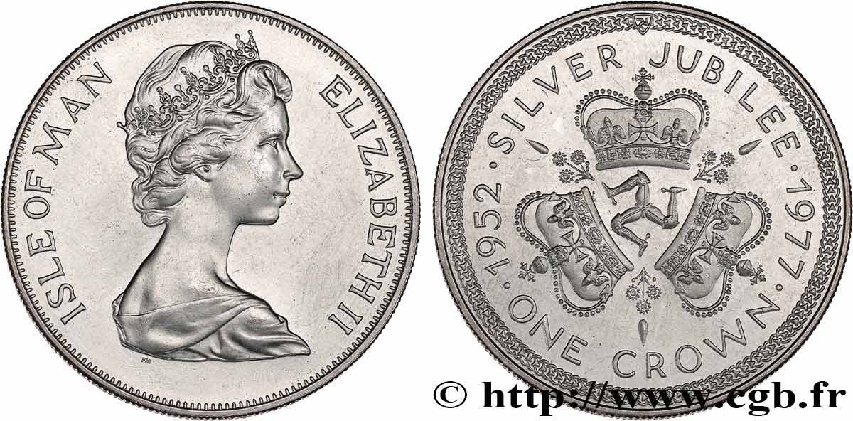 ÎLE DE MAN 1 Crown Elisabeth II, jubilé d’argent 1977  SUP 