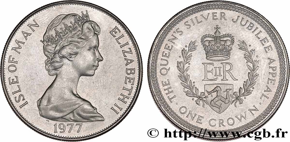 ÎLE DE MAN 1 Crown Elisabeth II, jubilé d’argent 1977  SUP 