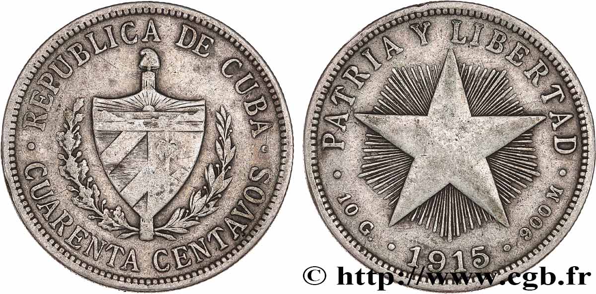 CUBA 40 Centavos 1915  VF 