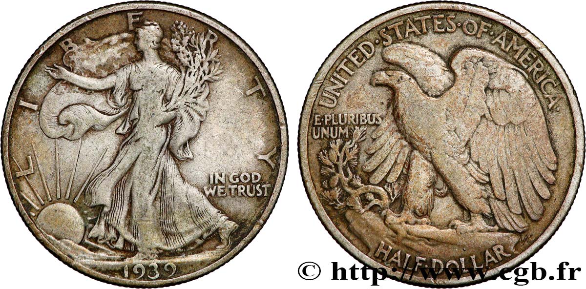 ÉTATS-UNIS D AMÉRIQUE 1/2 Dollar Walking Liberty 1939 Philadelphie TB 