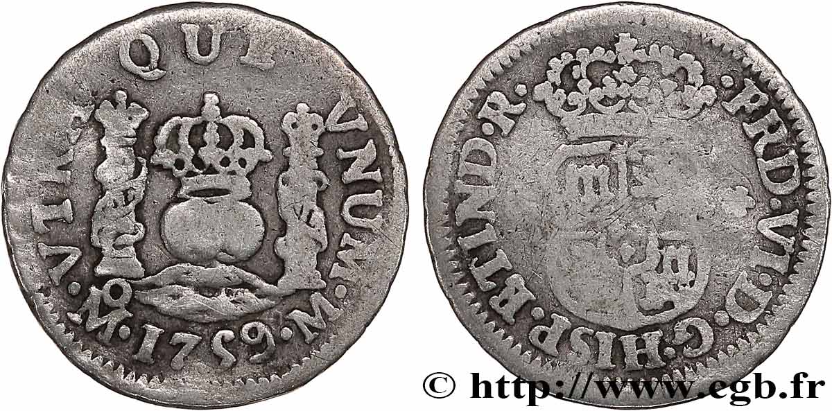 AMÉRIQUE ESPAGNOLE - MEXIQUE - FERDINAND VI 1/2 Real  1759 Mexico MB 