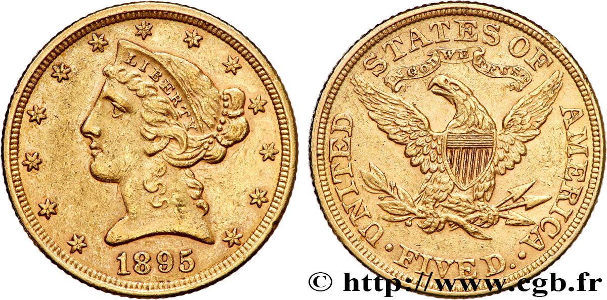 ÉTATS-UNIS D AMÉRIQUE 5 Dollars  Liberty  1895 Philadelphie TTB 