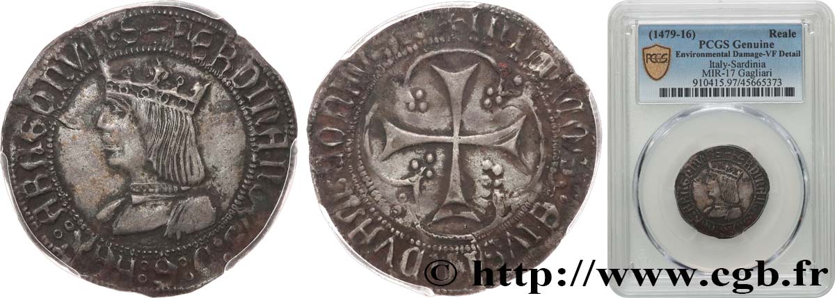 ITALY - KINGDOM OF SARDINIA - FERDINAND II OF ARAGO Real n.d. Cagliari fSS PCGS