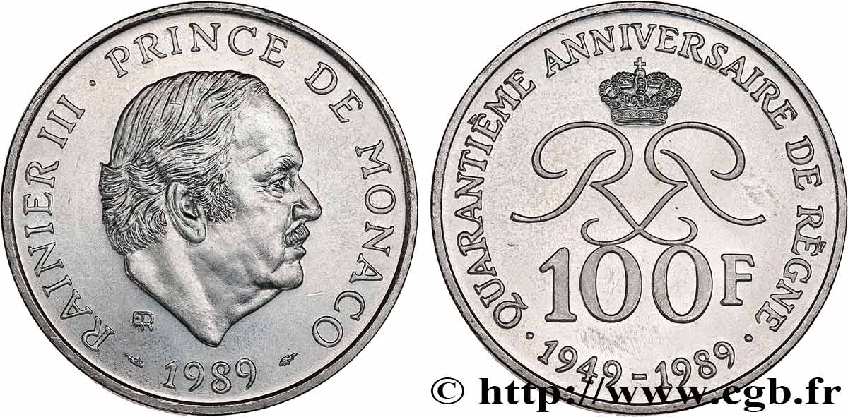 MONACO 100 Francs Rainier III 40e anniversaire de règne 1989 Paris SPL 