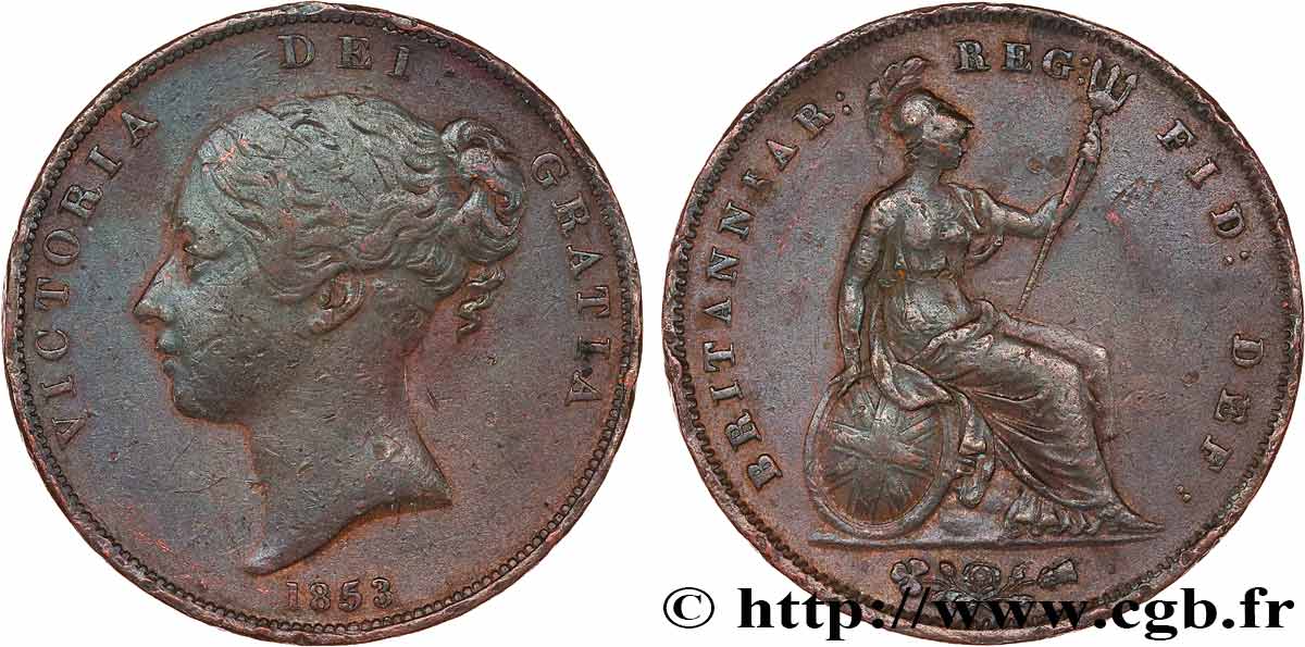 VEREINIGTEN KÖNIGREICH 1 Penny Victoria “tête jeune” 1853  fSS 