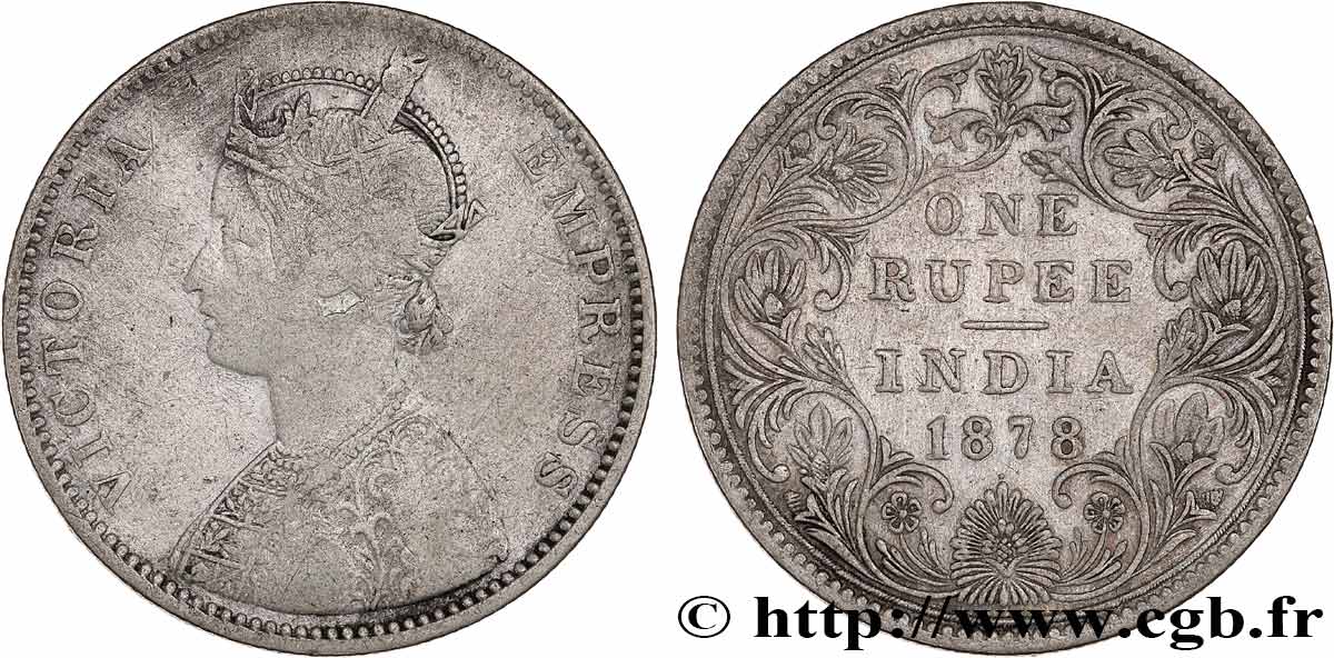 INDIA BRITÁNICA 1 Roupie Victoria 1878 Calcutta BC+ 
