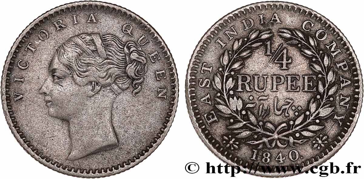 INDIA BRITÁNICA 1/4 Roupie East India Company Victoria 1840  MBC 