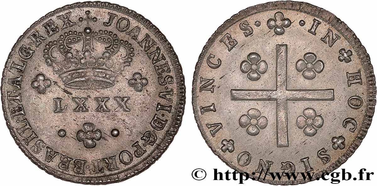 PORTUGAL - ROYAUME DU PORTUGAL - JEAN VI LE CLÉMENT 1 Tostao (100 Reis) n.d. Lisbonne MBC+ 