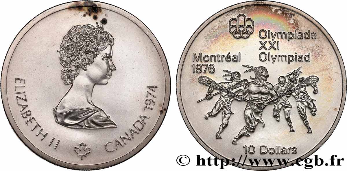 CANADA 10 Dollars JO Montréal 1976 indiens jouant à la Crosse 1974  MS 