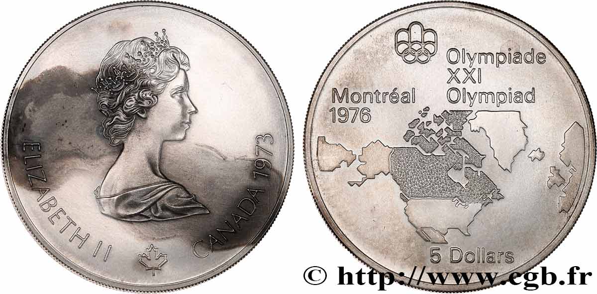 CANADA 5 Dollars JO Montréal 1976 carte de l’Amérique du Nord 1973  SPL 