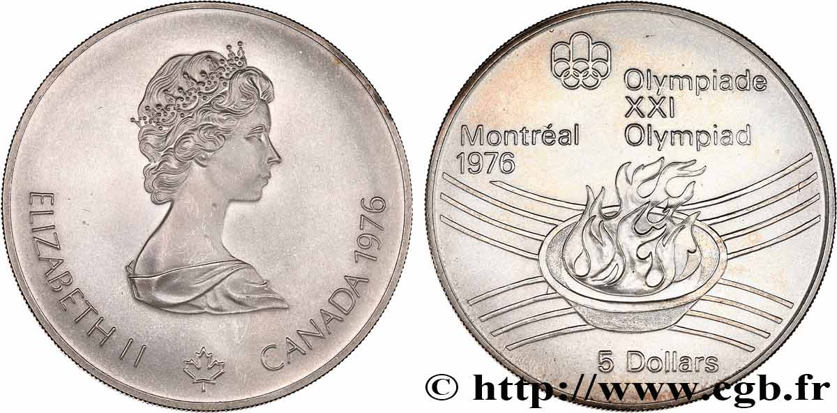 KANADA 5 Dollars Proof JO Montréal 1976 flamme olympique 1976  fST 