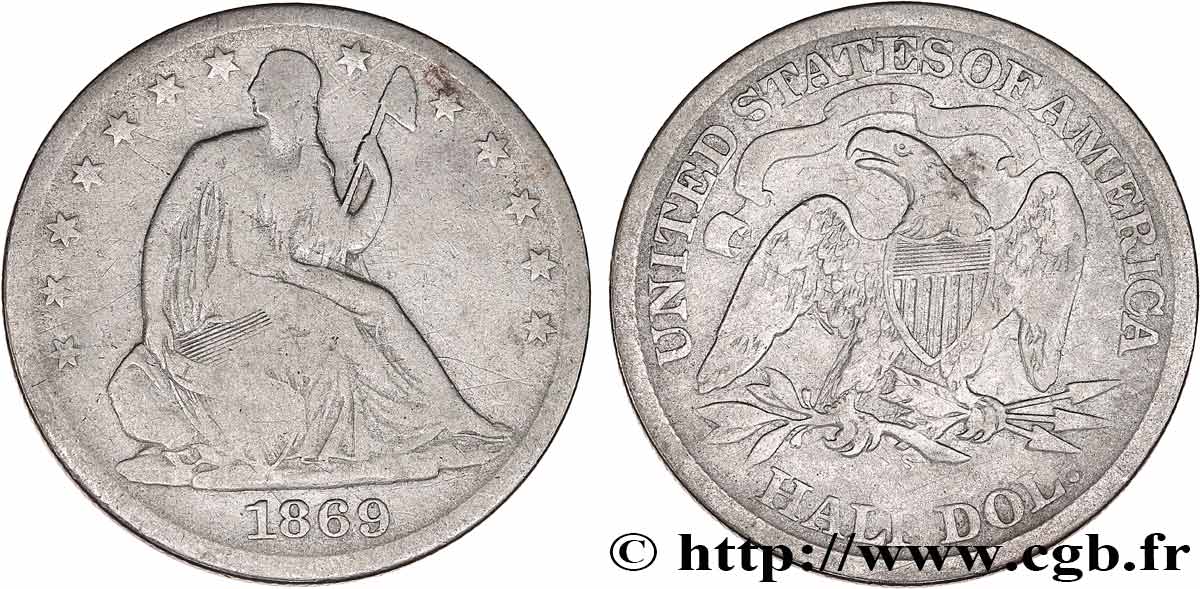 UNITED STATES OF AMERICA 1/2 Dollar “Seated Liberty” 1869 Philadelphie VF 