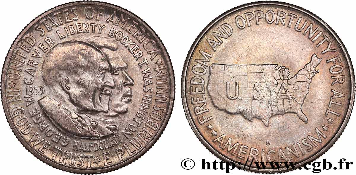 ÉTATS-UNIS D AMÉRIQUE 1/2 Dollar George Carver et Brooker T. Washington 1954 Philadelphie TTB+ 