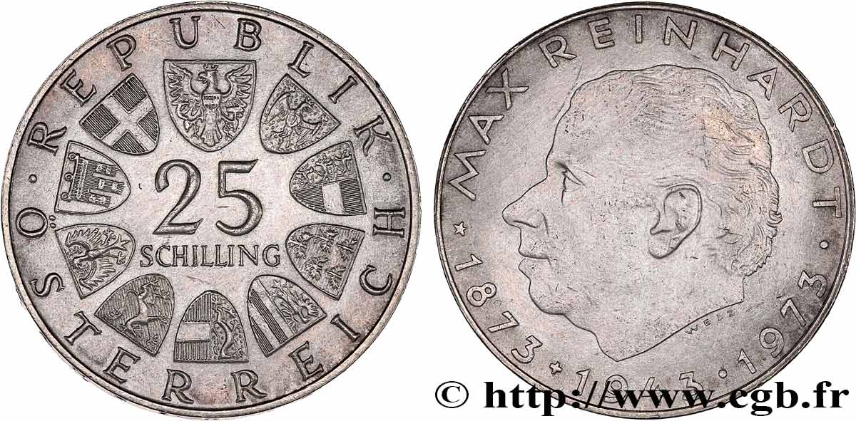 AUTRICHE 25 Schilling 100e anniversaire de la naissance du metteur en scène Max Reinhardt 1973  SUP 