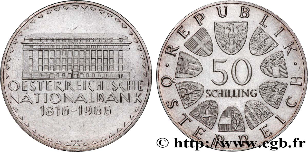 AUTRICHE 50 Schilling 150e anniversaire de la banque nationale autrichienne 1966  SUP 