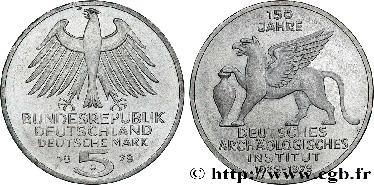 ALLEMAGNE 5 Mark 150e anniversaire de l’Institut Archéologique Allemand Proof 1979 Hambourg  SPL 