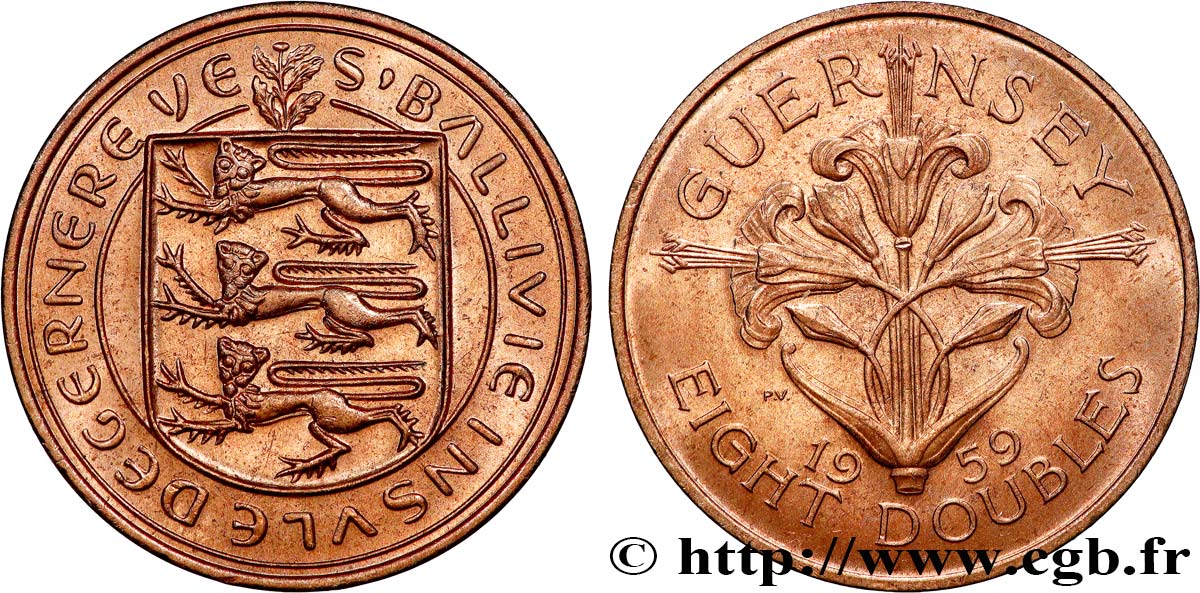 GUERNSEY 8 Doubles sceau du baillage de Guernesey 1959  VZ 