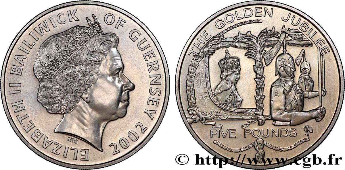 GUERNSEY 5 Pounds Jubilée d’or 2002  AU 