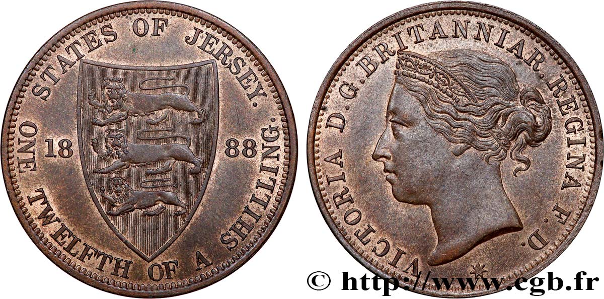 ISLA DE JERSEY 1/12 Shilling Reine Victoria 1888  EBC 
