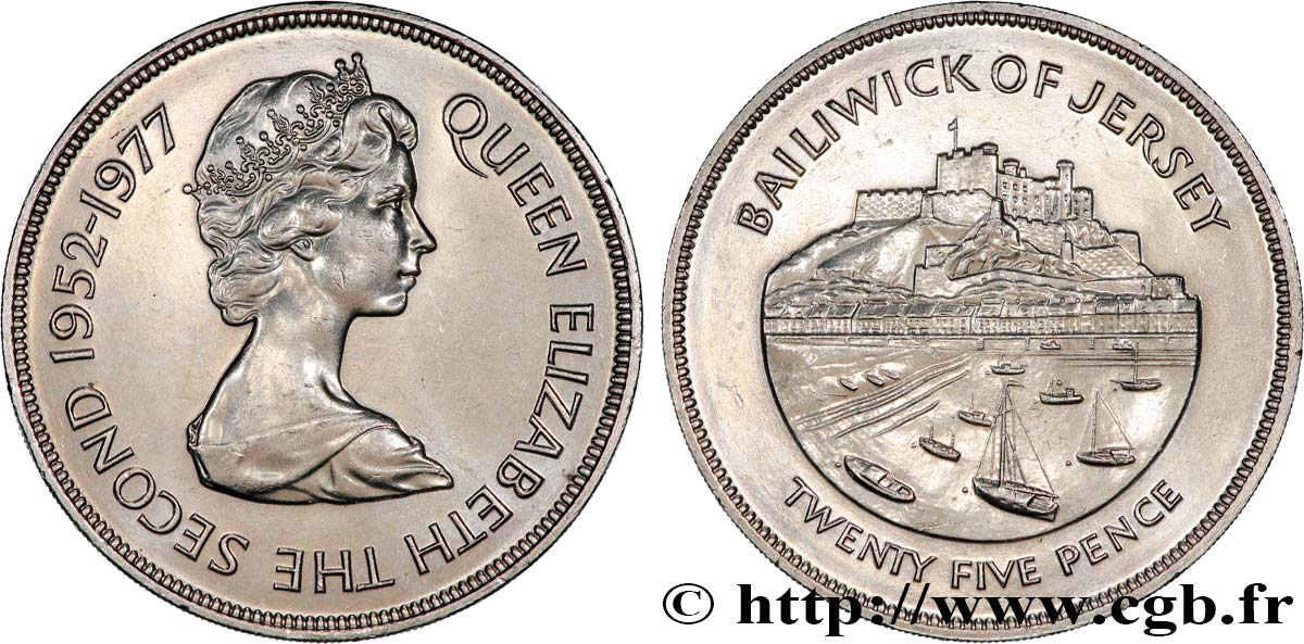 JERSEY 25 Pence Jubilé d’argent d’Elisabeth II 1977  SPL 