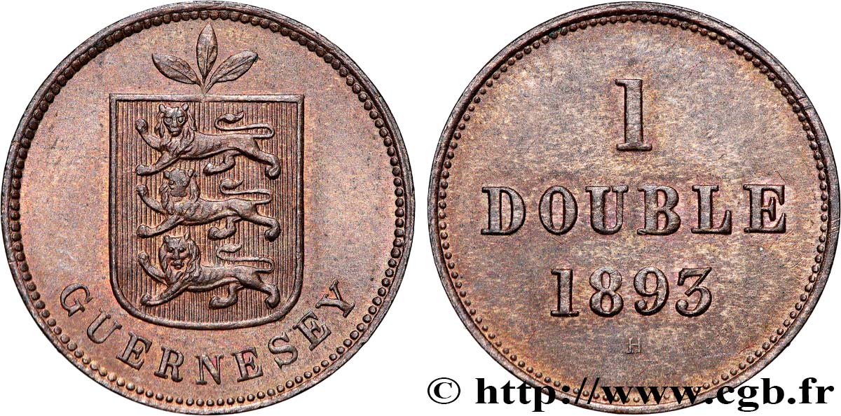 GUERNESEY 1 Double 1893  SUP 