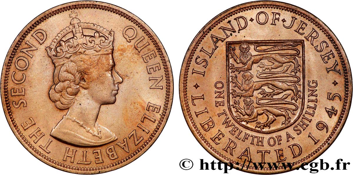 JERSEY 1/12 Shilling Élisabeth II 1945 Londres SUP 