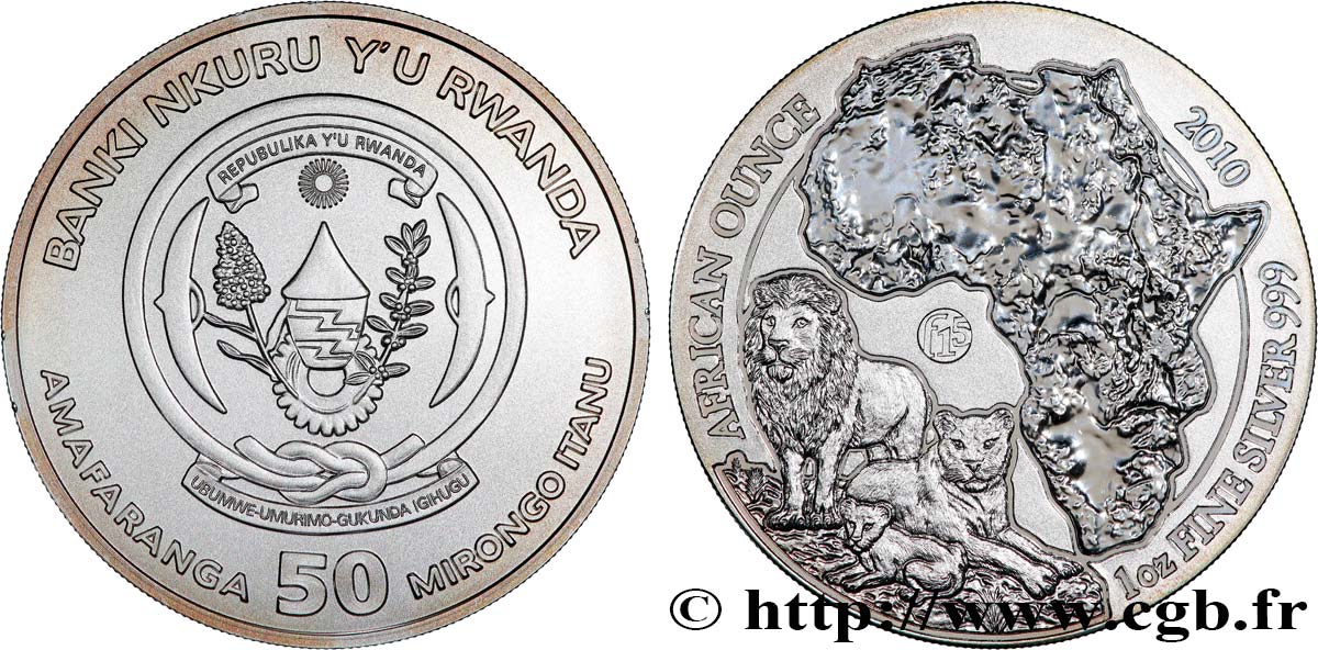 RUANDA 50 Francs (1 once) 2010  ST 