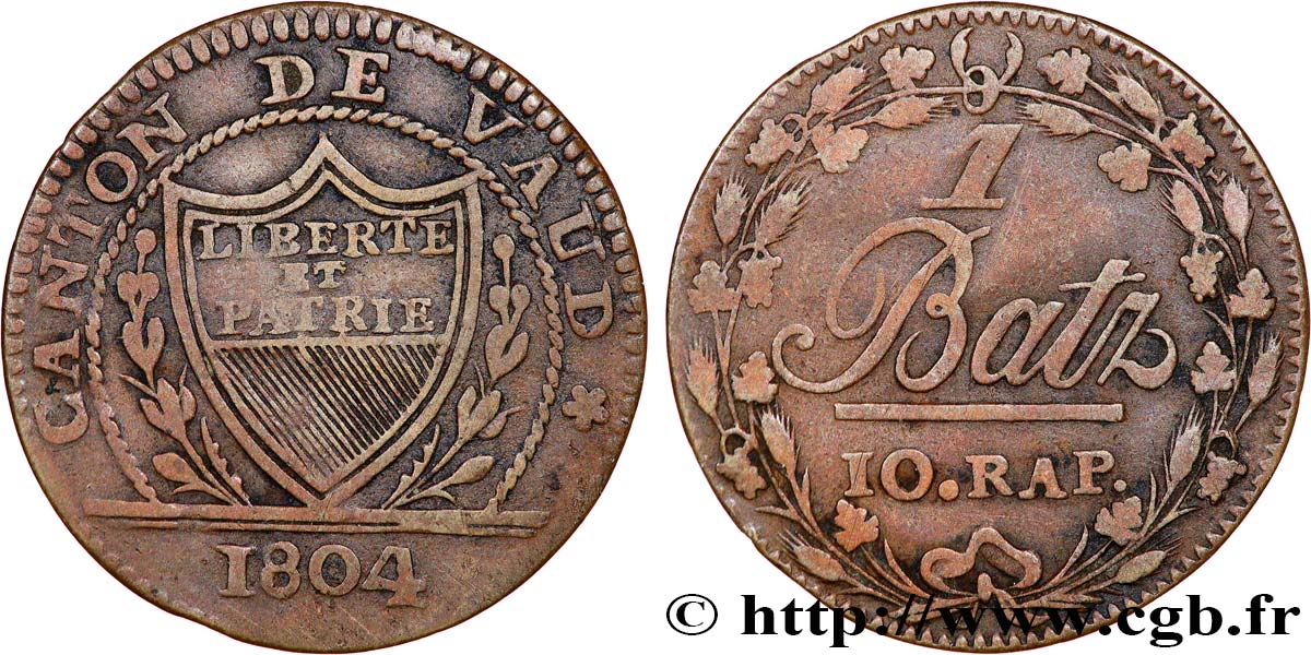 SUISSE - CANTON DE VAUD 1 Batzen 1804  TTB 