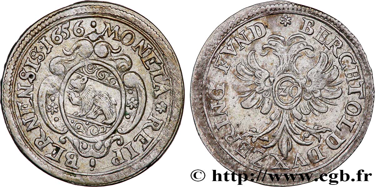SUISSE - CANTON DE BERNE 20 Kreuzer  1656  TTB+ 