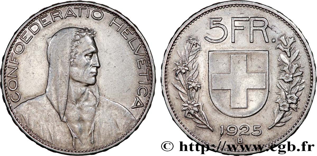 SWITZERLAND 5 Francs berger 1925 Berne XF 