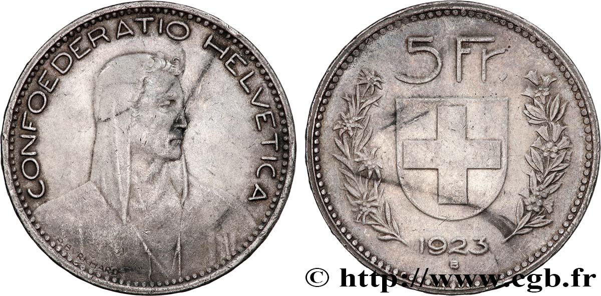 SUISSE 5 Francs Berger 1923 Berne TB+ 