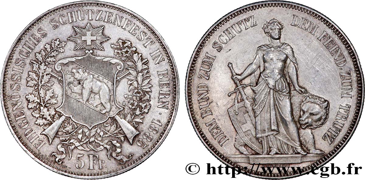 SUIZA 5 Francs, concours de Tir de Berne 1885  MBC+ 
